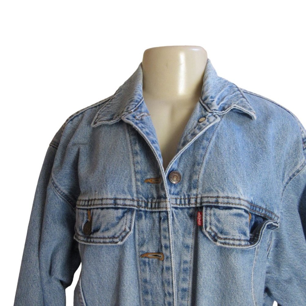 Vintage 90s Woman's Levis Longer Denim Jean Jacket Made in USA, SZ Medium - Picture 2 of 10